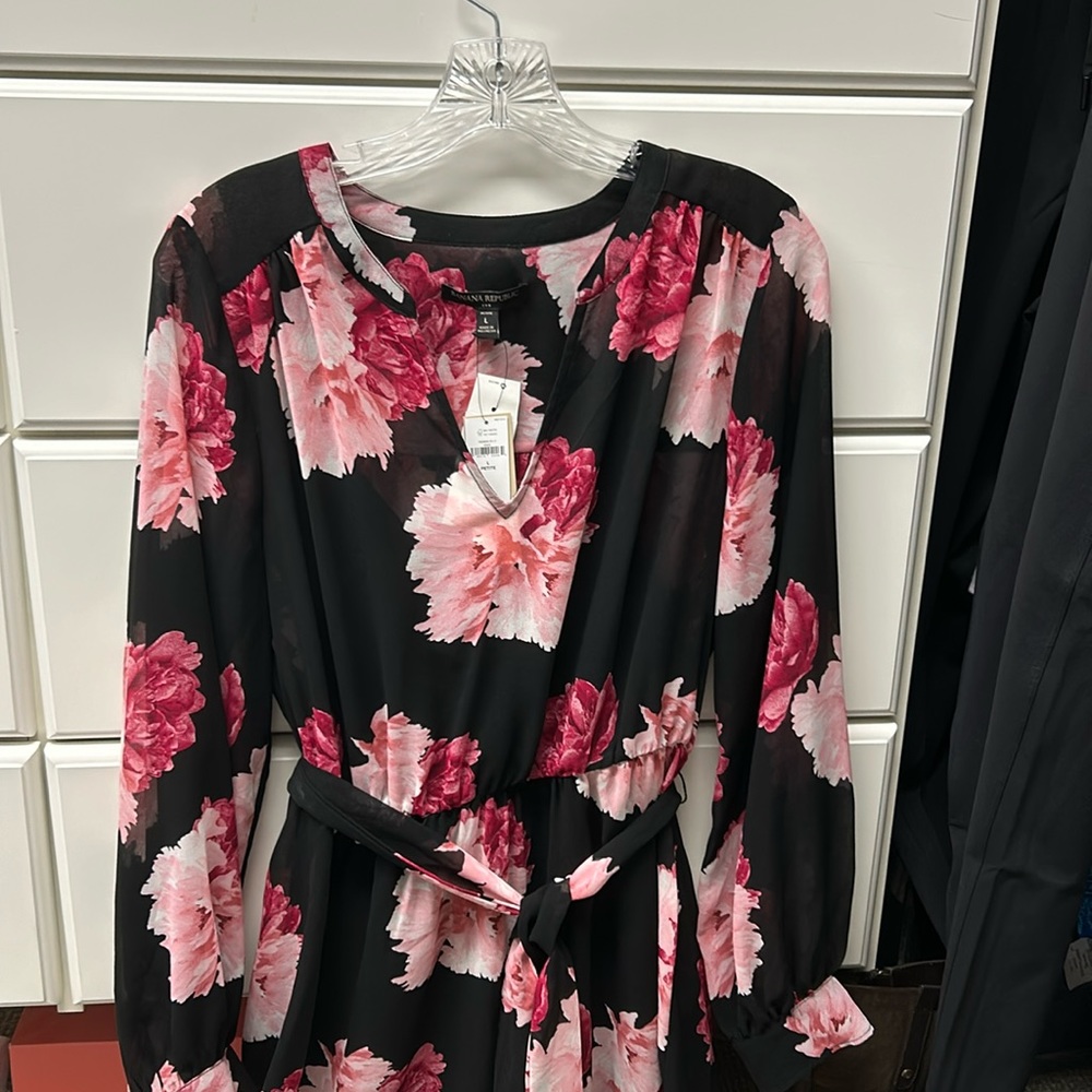 Banana Republic. Size Large Petite black slip dress with rose overlay dress.